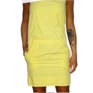 Vince. yellow mini dress cotton with pockets dropped waist Size 10